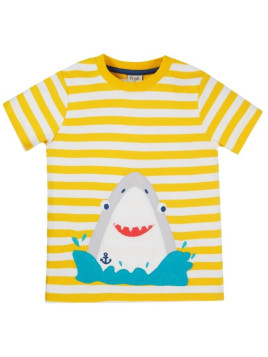 frugi - Bio Kinder T-Shirt "Sid" mit Hai-Applikation und Streifen