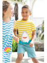 frugi - Bio Kinder T-Shirt "Sid" mit Hai-Applikation und Streifen