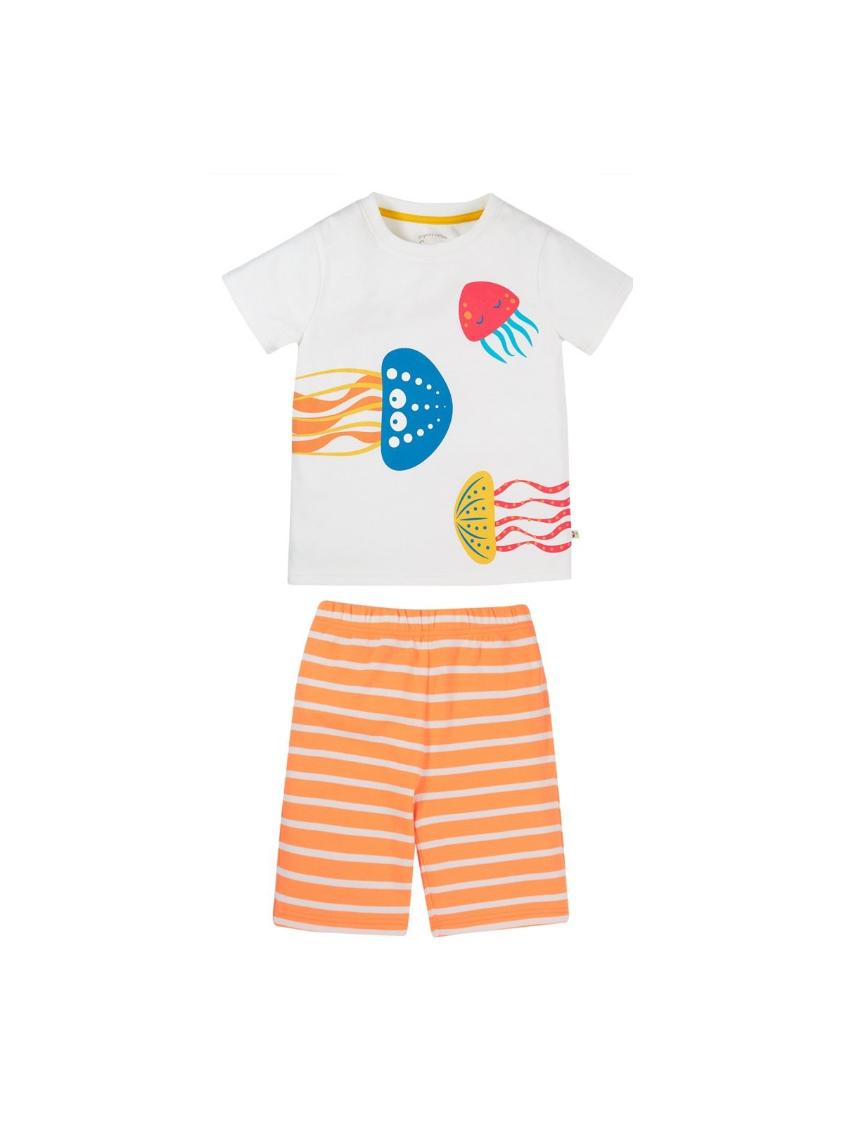frugi - Bio Kinder Schlafanzug kurzarm "Porthleven" mit Quallen-Druck und Streifen