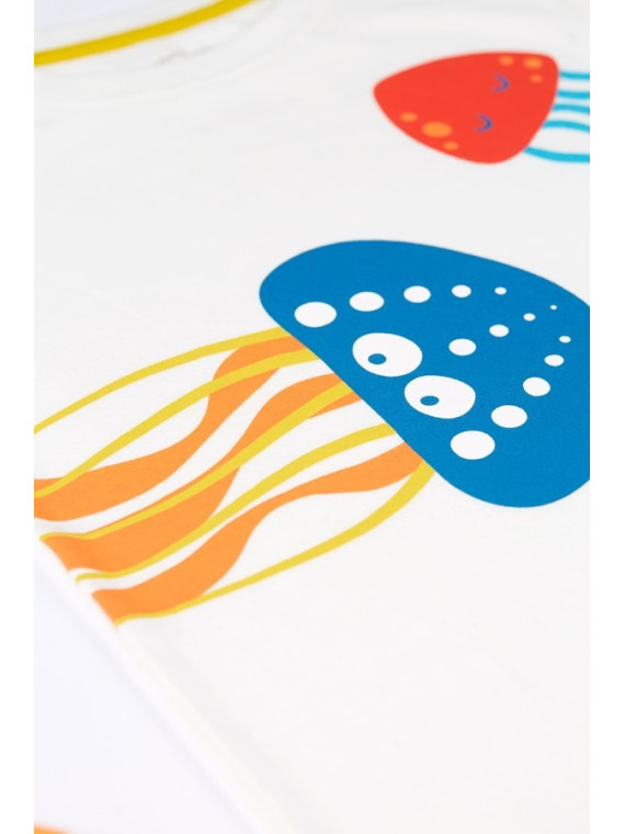 frugi - Bio Kinder Schlafanzug kurzarm "Porthleven" mit Quallen-Druck und Streifen