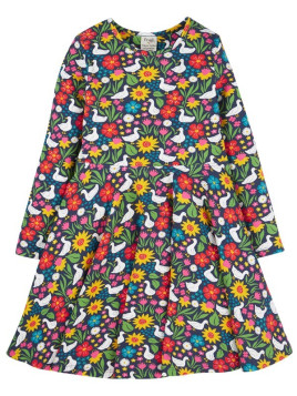 frugi - Bio Kinder Jersey Kleid "Sofia" mit Enten/Blumen-Allover