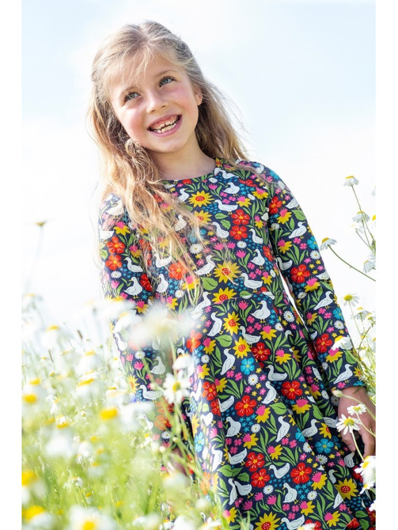 frugi - Bio Kinder Jersey Kleid "Sofia" mit Enten/Blumen-Allover