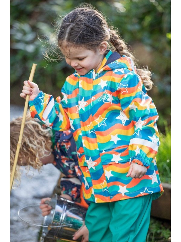 frugi - Kinder Regenjacke "Puddle Buster" mit Sternen-Allover, gefüttert