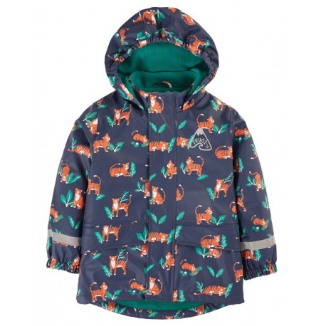 frugi - Kinder Regenjacke "Puddle Buster" mit Tiger-Allover, gefüttert