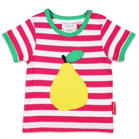 Toby tiger - Bio Kinder T-Shirt mit Birnen-Applikation und Streifen
