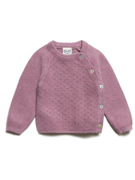 puri organic - Bio Baby Krausstrick Wickeljacke mit  Perlmutt-Knöpfen, Baumwolle/Seide, pflaume