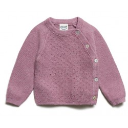 puri organic - Bio Baby Krausstrick Wickeljacke mit Perlmutt-Knöpfen, Baumwolle/Seide, pflaume
