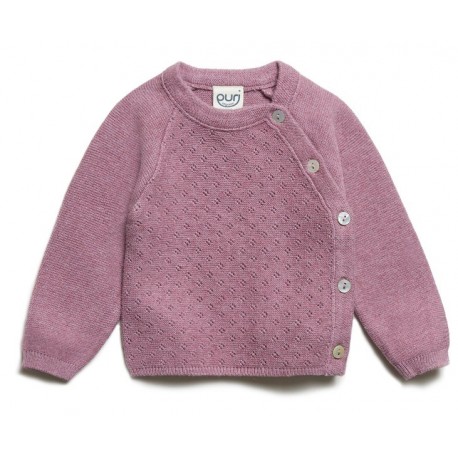 puri organic - Bio Baby Krausstrick Wickeljacke mit Perlmutt-Knöpfen, Baumwolle/Seide, pflaume