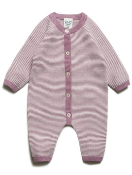 puri organic - Bio Baby Feinstrick Strampler gestreift, Baumwolle/Seide, pflaume/natur