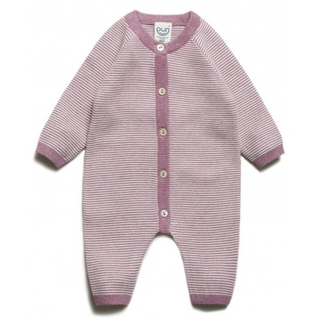 puri organic - Bio Baby Feinstrick Strampler gestreift, Baumwolle/Seide, pflaume/natur