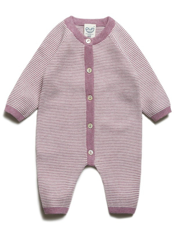 puri organic - Bio Baby Feinstrick Strampler gestreift, Baumwolle/Seide, pflaume/natur