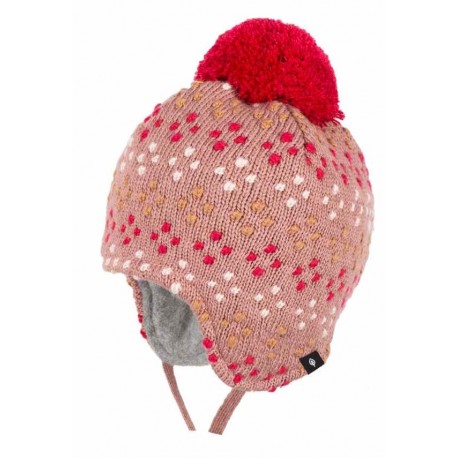 pure pure by BAUER - Bio Kinder Strick Bommelmütze mit Punkten, Wolle/Seide/Baumwolle, rose
