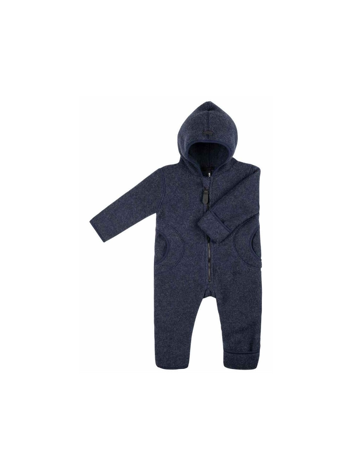 pure pure by BAUER - Bio Baby Fleece Overall mit Kapuze, Wolle, marine