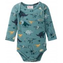 People Wear Organic - Bio Baby Body langarm mit Dinosaurier-Allover, eukalyptus