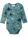 People Wear Organic - Bio Baby Body langarm mit Dinosaurier-Allover, eukalyptus