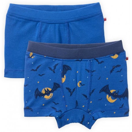 People Wear Organic - Bio Kinder Hipshorts Doppelpack mit Fledermaus-Allover/uni, blau