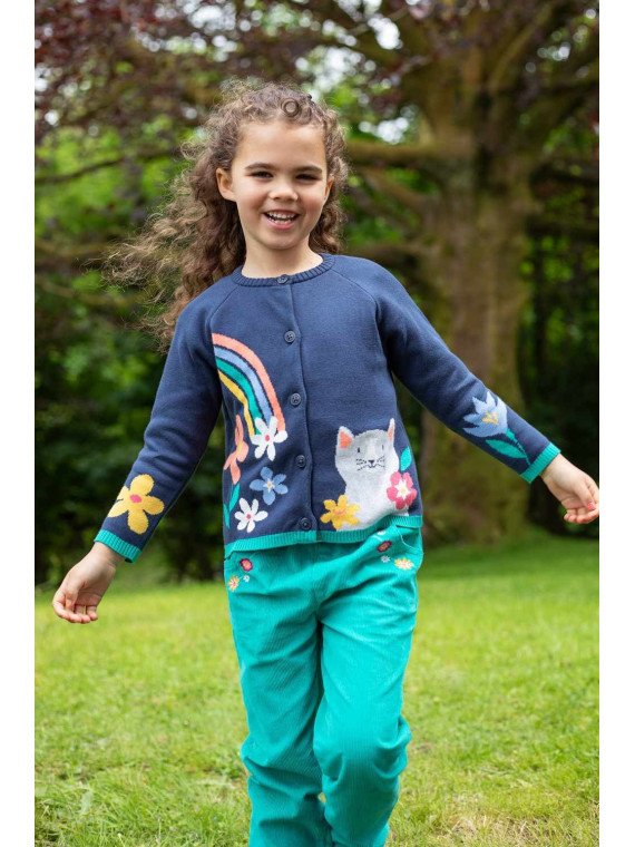 frugi - Bio Kinder Cordhose "Paperbag" mit Blumen-Stickerei