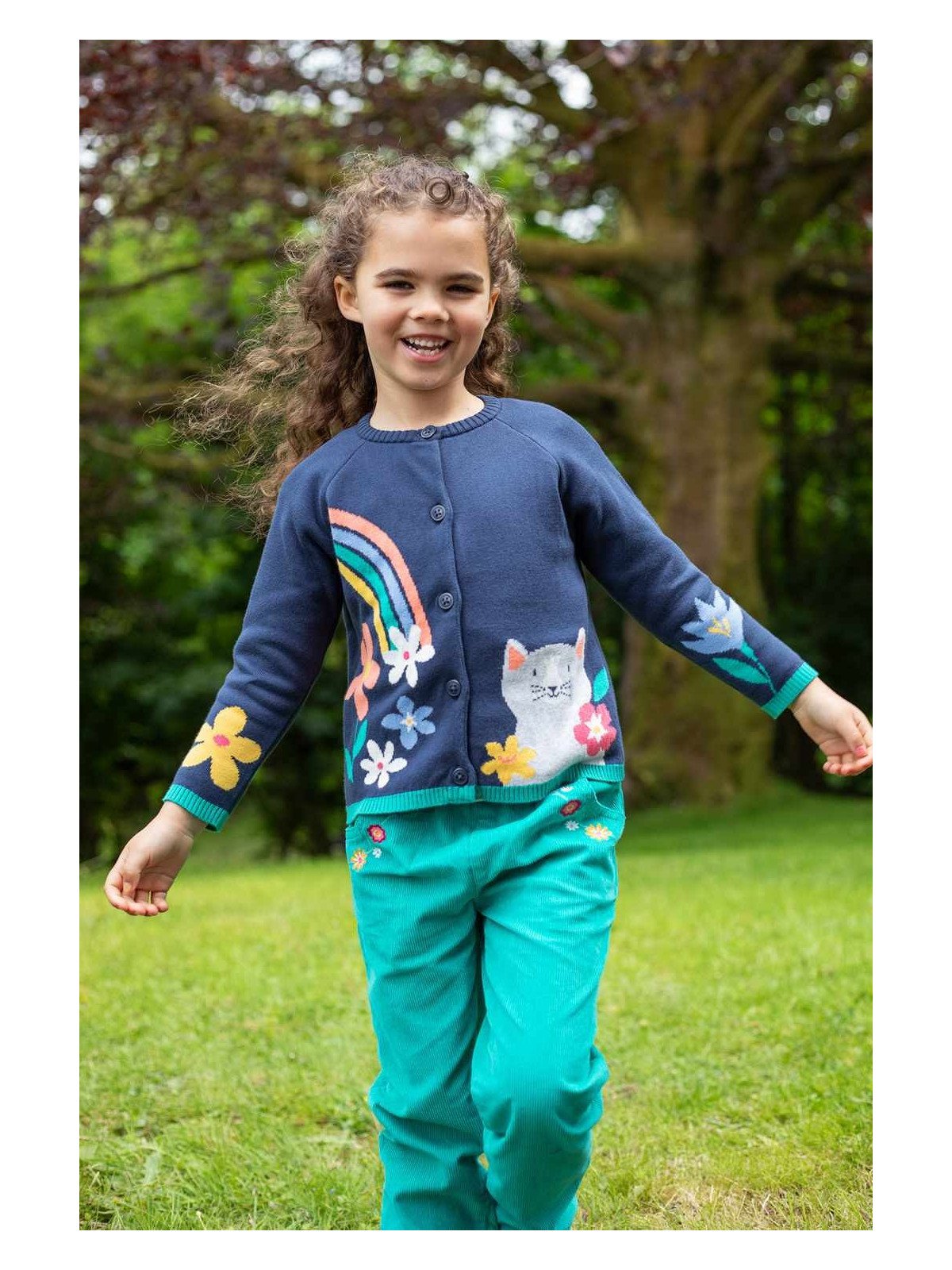 frugi - Bio Kinder Cordhose "Paperbag" mit Blumen-Stickerei