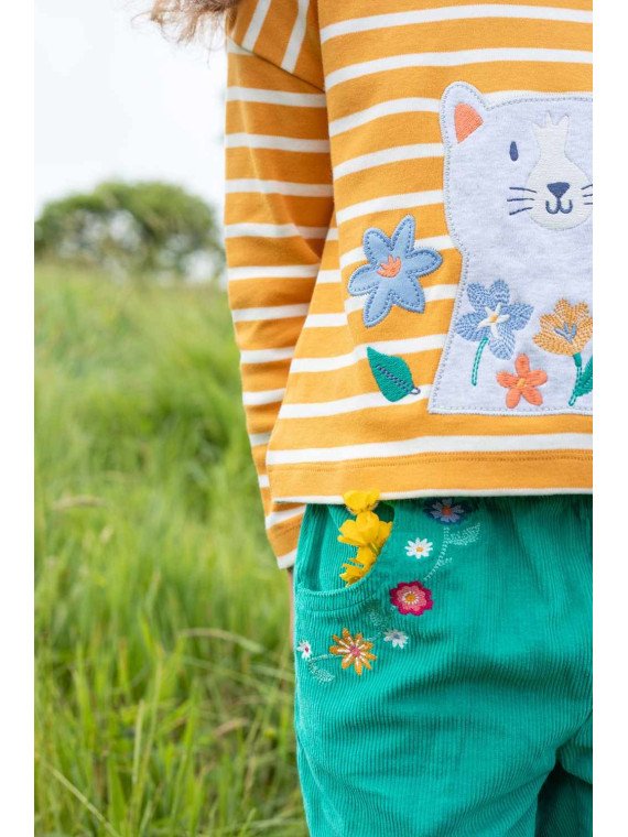 frugi - Bio Kinder Cordhose "Paperbag" mit Blumen-Stickerei