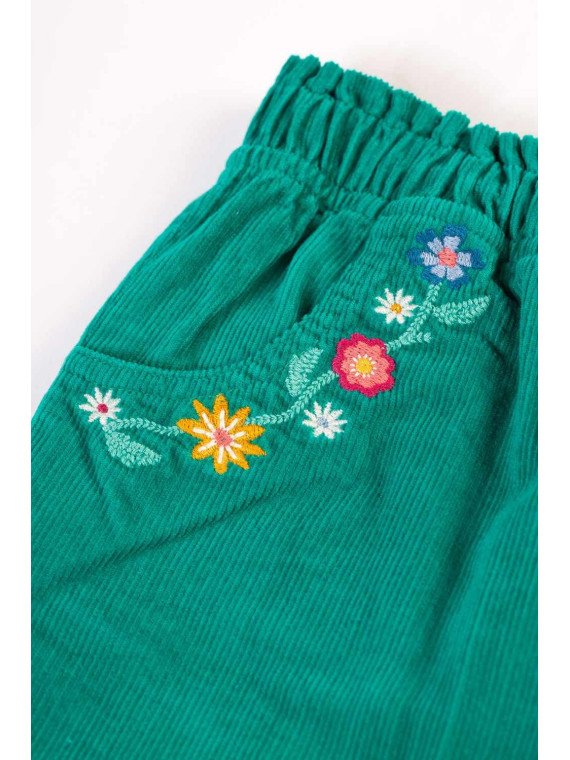 frugi - Bio Kinder Cordhose "Paperbag" mit Blumen-Stickerei