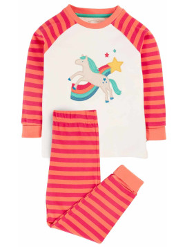 frugi - Bio Kinder Schlafanzug "Jamie Jim Jams" mit Pferde/Regenbogen-Applikation