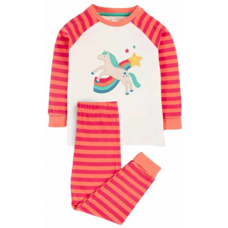 frugi - Bio Kinder Schlafanzug "Jamie Jim Jams" mit Pferde/Regenbogen-Applikation