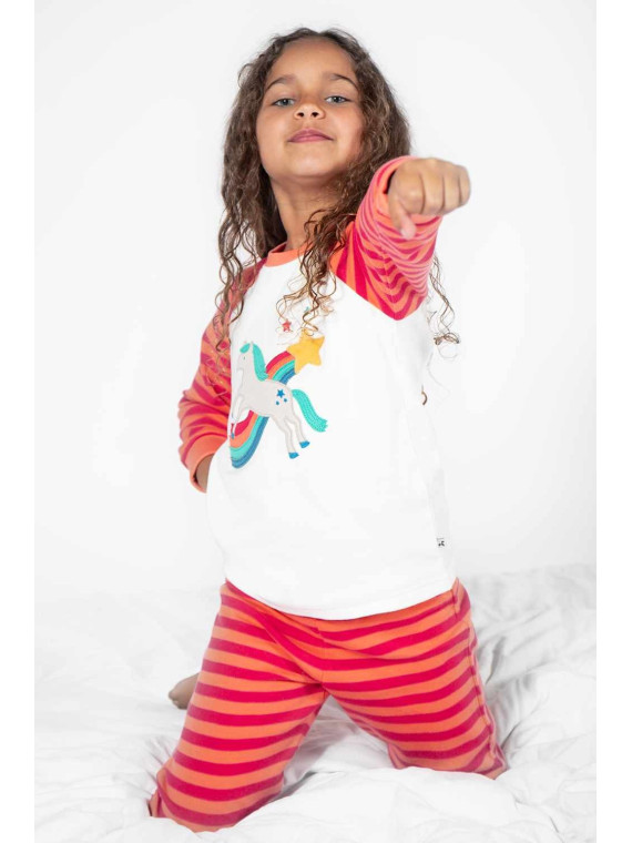 frugi - Bio Kinder Schlafanzug "Jamie Jim Jams" mit Pferde/Regenbogen-Applikation