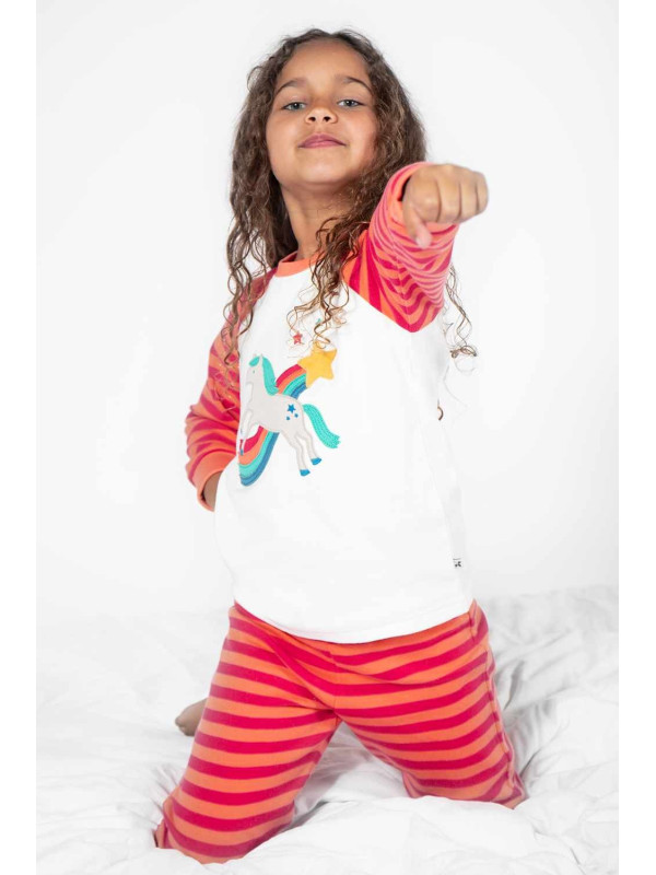 frugi - Bio Kinder Schlafanzug "Jamie Jim Jams" mit Pferde/Regenbogen-Applikation