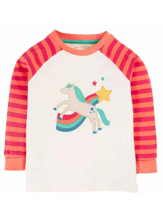 frugi - Bio Kinder Schlafanzug "Jamie Jim Jams" mit Pferde/Regenbogen-Applikation