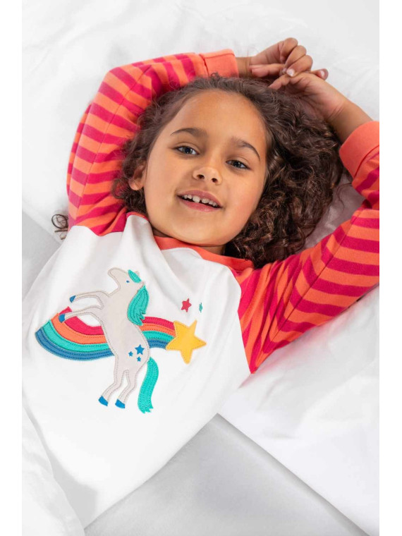 frugi - Bio Kinder Schlafanzug "Jamie Jim Jams" mit Pferde/Regenbogen-Applikation