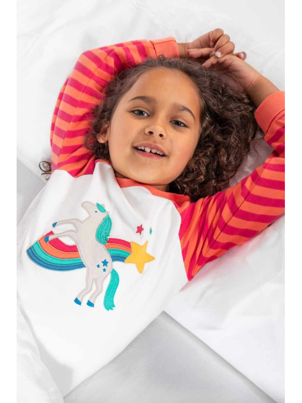 frugi - Bio Kinder Schlafanzug "Jamie Jim Jams" mit Pferde/Regenbogen-Applikation