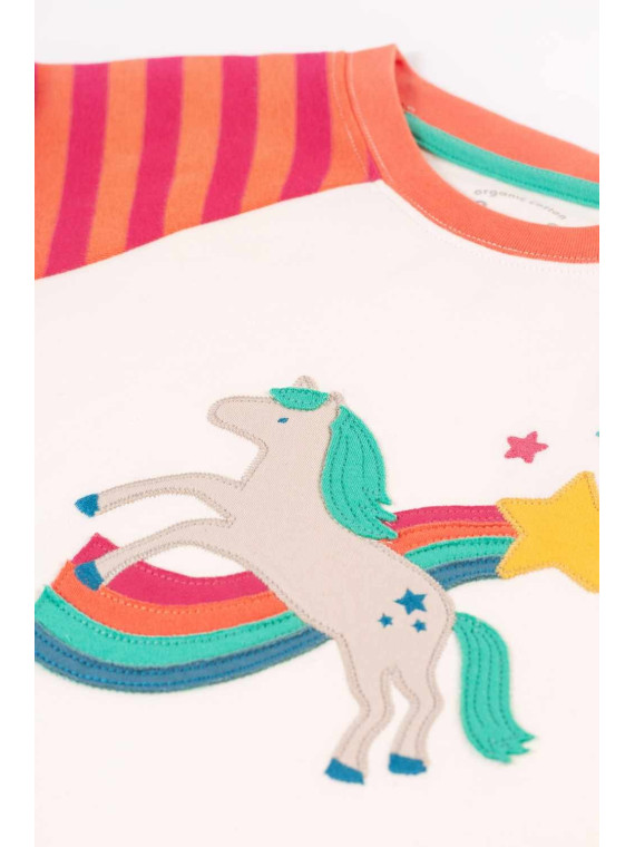 frugi - Bio Kinder Schlafanzug "Jamie Jim Jams" mit Pferde/Regenbogen-Applikation