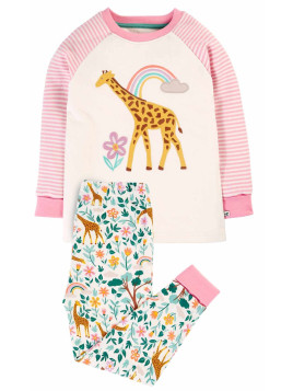 frugi - Bio Kinder Schlafanzug "Jamie Jim Jams" mit Giraffen/Regenbogen-Applikation
