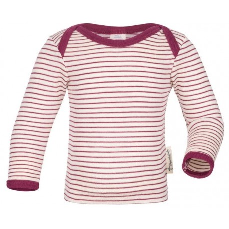 ENGEL - Bio Baby Langarmshirt gestreift, Wolle/Seide, natur/orchidee