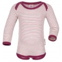 ENGEL - Bio Baby Body langarm gestreift, Wolle/Seide, natur/orchidee