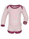 ENGEL - Bio Baby Body langarm gestreift, Wolle/Seide, natur/orchidee