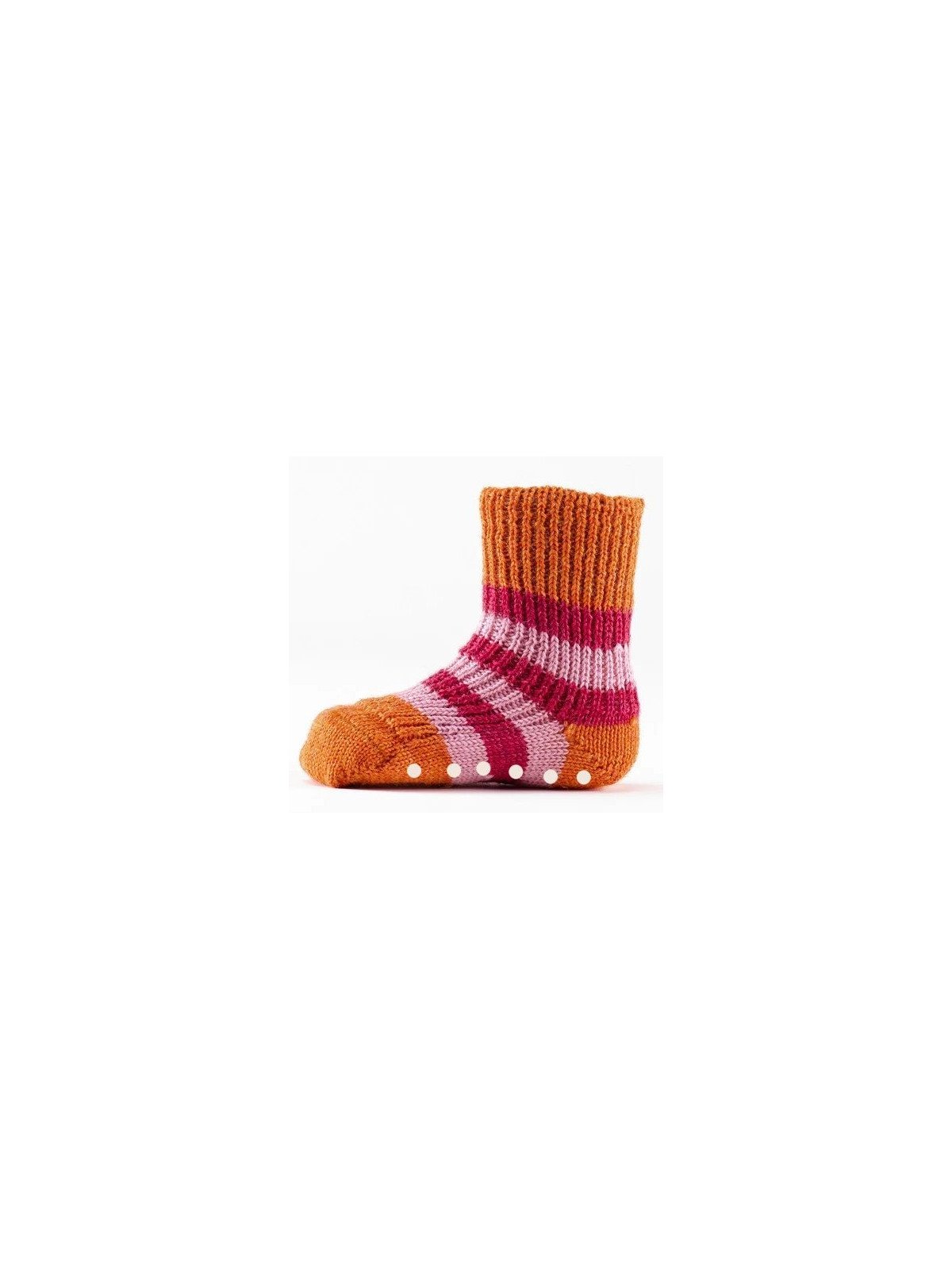 HIRSCH NATUR- Bio Kinder Socken gestreift, Wolle, orange/himbeere/rosa