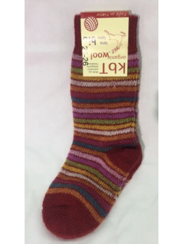 HIRSCH NATUR- Bio Kinder Plüsch Socken gestreift, Wolle, mohn