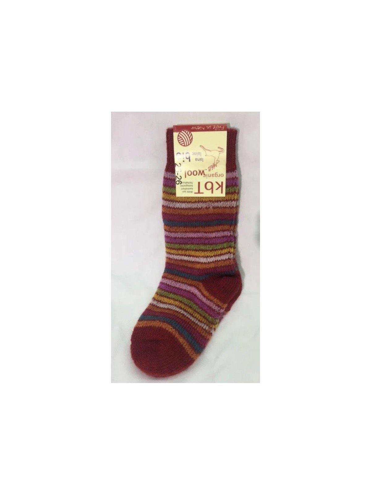 HIRSCH NATUR- Bio Kinder Plüsch Socken gestreift, Wolle, mohn