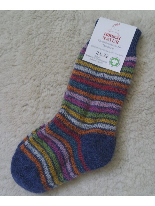 HIRSCH NATUR- Bio Kinder Plüsch Socken gestreift, Wolle, jeans