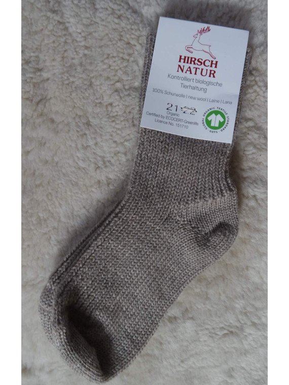 HIRSCH NATUR- Bio Kinder Grobstricksocken , Wolle, savanne