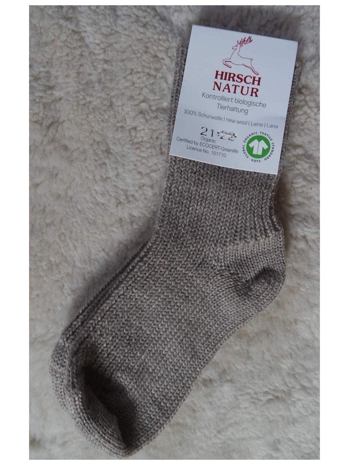 HIRSCH NATUR- Bio Kinder Grobstricksocken , Wolle, savanne