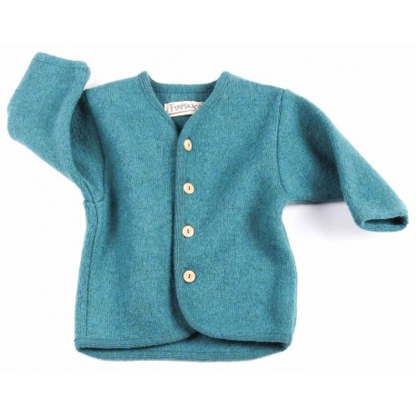 FLOMAX - Bio Kinder Walkjacke, Wolle, türkis melange