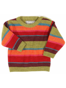 FLOMAX - Bio Kinder Pullover mit Streifen, Wolle, farn/bunt