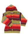 FLOMAX - Bio Kinder Jacke mit Kapuze und Streifen, Wolle, farn/bunt