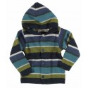FLOMAX - Bio Kinder Strickjacke "Arco" mit Kapuze und Streifen, Wolle, nachtblau/bunt