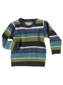 FLOMAX - Bio Kinder Pullover mit Streifen, Wolle, nachtblau/bunt