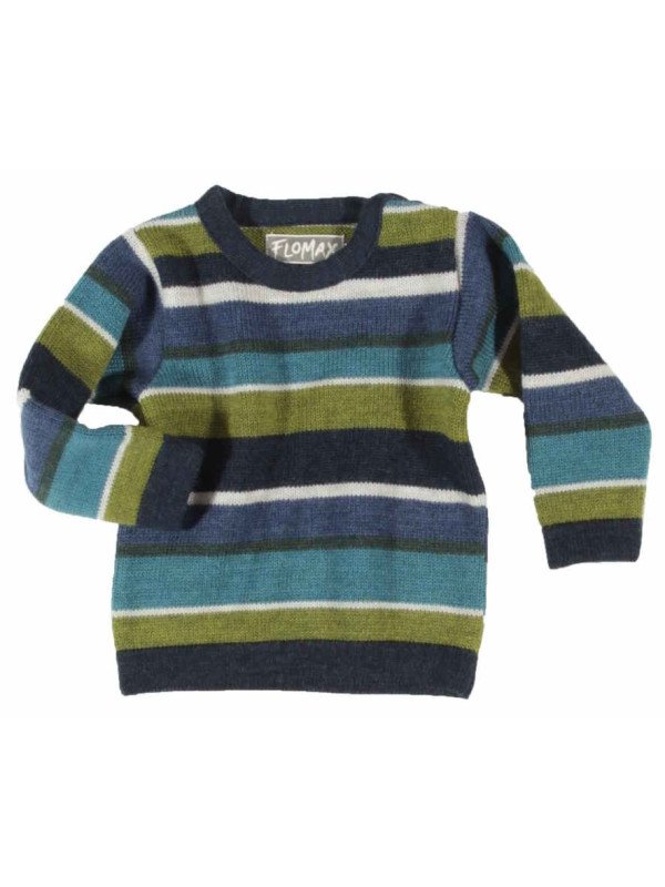 FLOMAX - Bio Kinder Pullover mit Streifen, Wolle, nachtblau/bunt