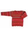 FLOMAX - Bio Kinder Pullover mit Muster, Wolle, mohnrot/mutli