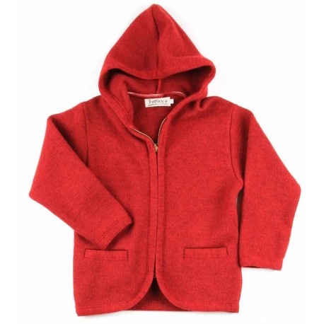 FLOMAX - Bio Kinder Walk Jacke mit Kapuze, Wolle, mohnrot
